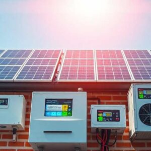 Batería solar de litio conectada a paneles solares en una instalación residencial